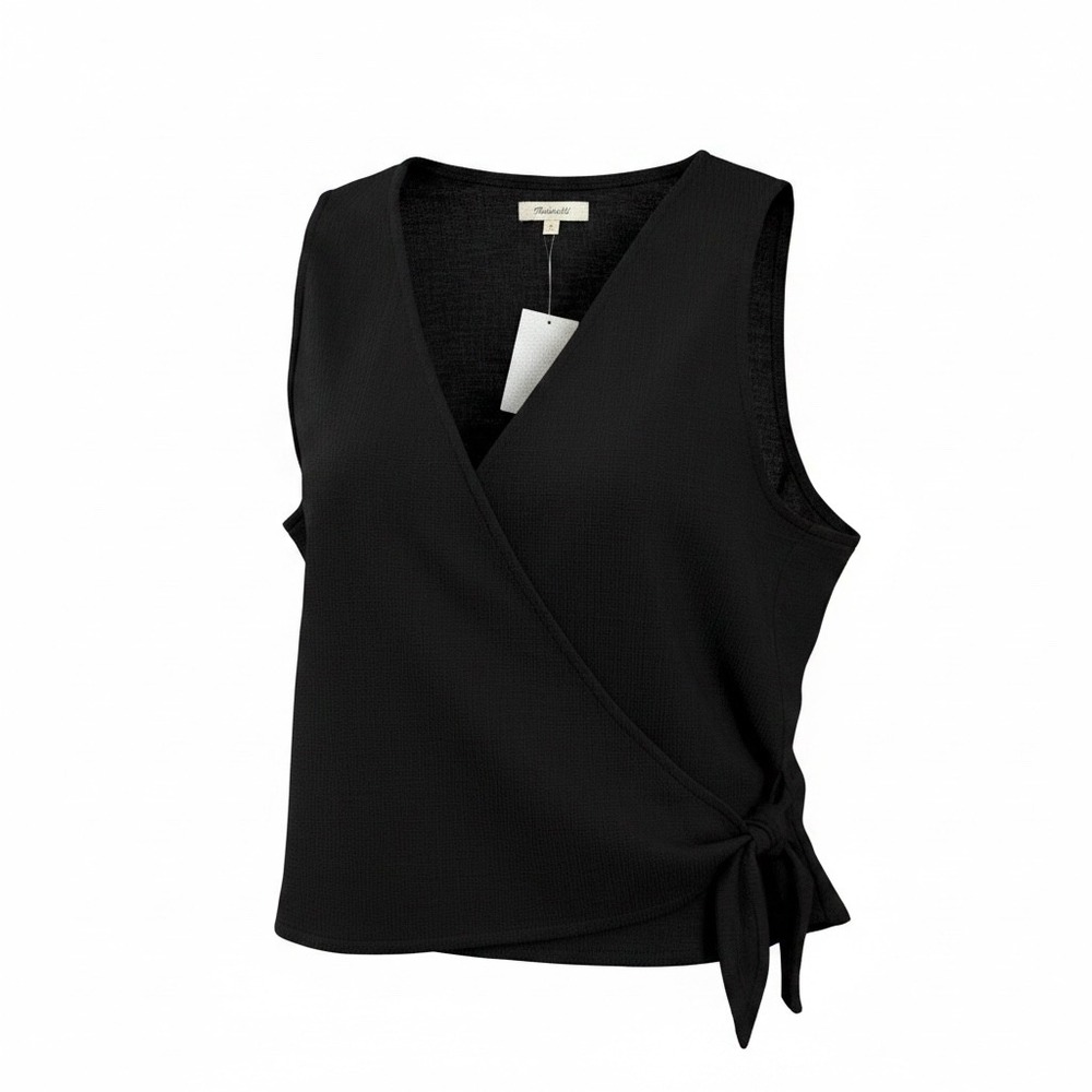 Madewell Tank Top Women 2X Black Wrap Side Tie Textured Sleeveless V-Neck Cotton